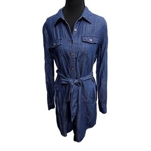 Banana Republic size 6 Denim Chambray Belted Shirt Dress preppy casual modern